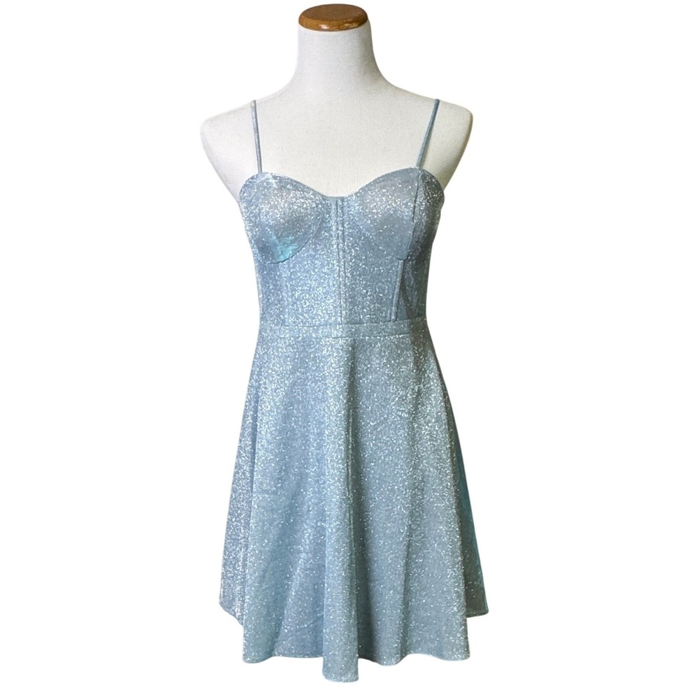 Jules & Cleo Sparkly Light Blue Fit and Flare Dress Homecoming Party Formal 10